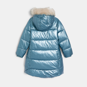 سترة منفوخة مبطنة طويلة طاردة للماء باللون الأزرق للفتيات